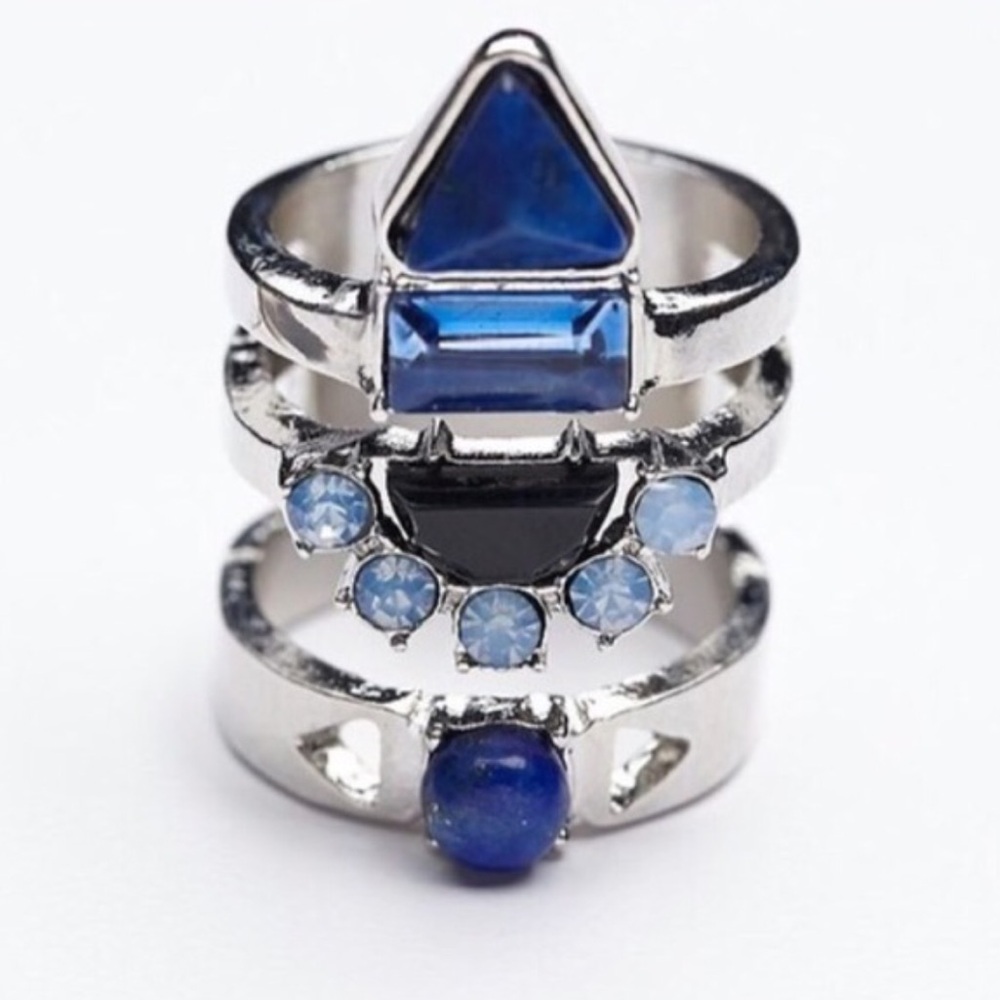 Free People Silver and Blue Geometric Ring
